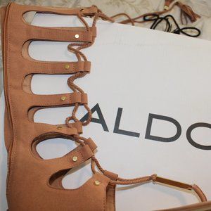 Brown suede high strap shoes